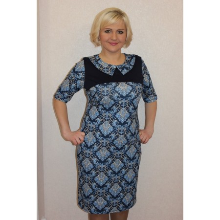 Платье женское "П753.2" полиэстер (цвет синий с голубым рисунком)