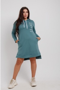 Платье-толстовка женское "ПТФ-252" футер двухнитка (цвет бирюзовый)