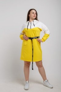 Платье-толстовка женское "ПТФ-251" футер двухнитка (цвет желтый)