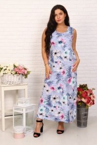 Сарафан женский "Мэри С-370" кулирка (цветы на полосе, цвет голубой)