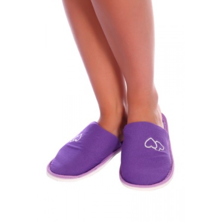 Тапки женские с закрытым носком и вышивкой "096" трикотаж (цвет сиреневый)