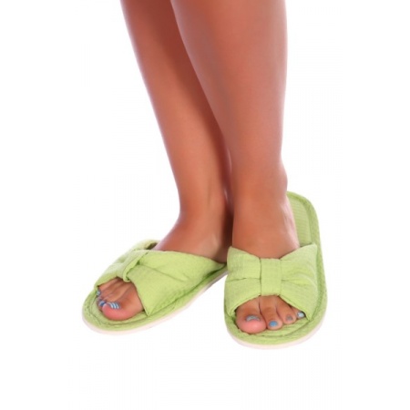 Тапки женские с открытым носком "187" вафельное полотно (цвет салатовый)