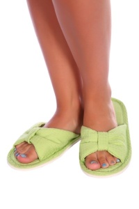 Тапки женские с открытым носком "187" вафельное полотно (цвет салатовый)