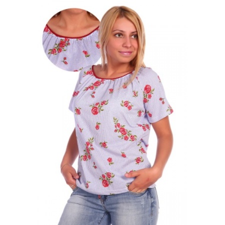 Блузка женская "БЖ-62" кулирка (цветы, цвет красный)
