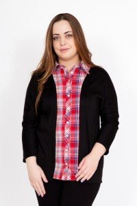 Рубашка женская "Эстель" трикотажное полотно (клетка красная, цвет черный)