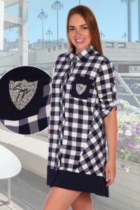 Рубашка женская "5300" кулирка (клетка, цвет черный, белый)