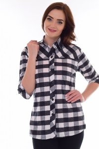 Рубашка женская "6-167а" кулирка (клетка, цвет серый)