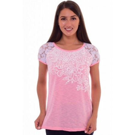 Блуза женская "6-112и" фактурный трикотаж (цветы, цвет розовый)