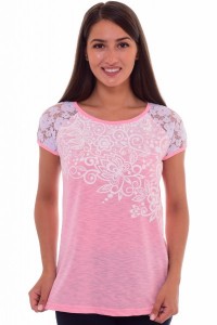 Блуза женская "6-112и" фактурный трикотаж (цветы, цвет розовый)