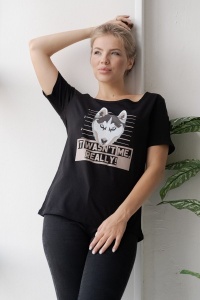 Футболка женская "Ф 250" кулирка (хаски, цвет черный)