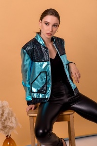 Куртка женская "Ф 1002" искусственная кожа (цвет бирюзовый)