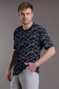 Футболка мужская "1312-69" кулирка, рибана (абстракция, цвет черный)