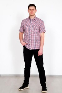 Рубашка мужская "Оливер" сорочечная ткань (клетка, цвет красный)
