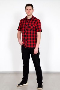 Рубашка мужская "Армандо" сорочечная ткань (клетка, цвет красный)