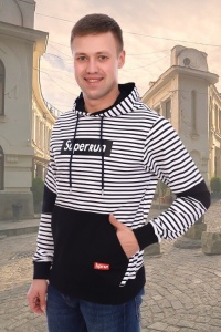 Толстовка мужская "Гусман" футер двухнитка с лайкрой (цвет черно-белый)