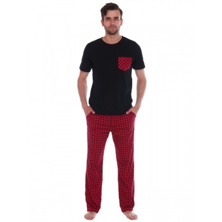 Пижама мужская "П711" кулирка (цвет черный, красный)