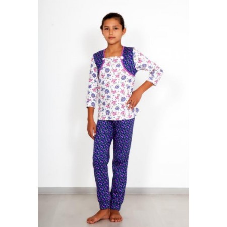 Пижама для девочки "Мышка Д" интерлок (принт, цвет белый, фиолетовый)