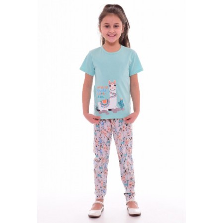 Пижама детская "7-189в" кулирка (цвет ментоловый, персиковый)