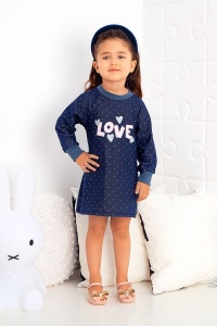 Платье детское "Love" 10006 футер джинс (горошек, цвет синий)