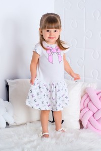 Платье детское "Бантики" 10018 интерлок пенье (цвет кремовый, розовый)