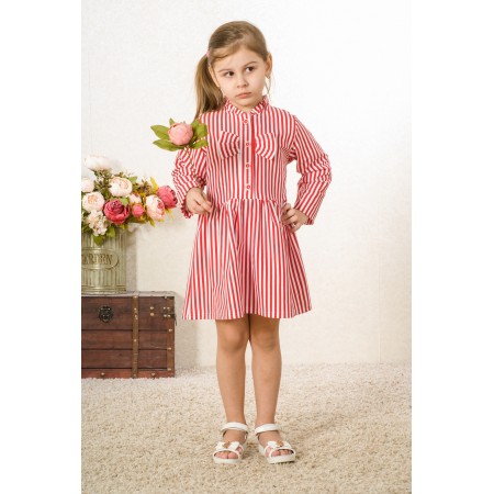 Платье детское "Бантик Д" хлопок (полоска, цвет красный)