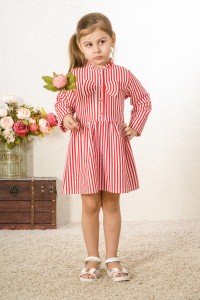 Платье детское "Бантик Д" хлопок (полоска, цвет красный)