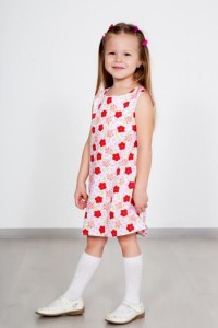 Платье детское "Тася" хлопок (принт цветы, цвет белый)