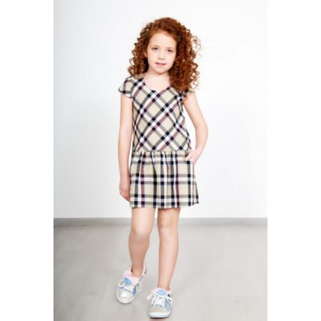 Платье детское "Эмили" шотландка премиум (клетка, цвет бежевый)