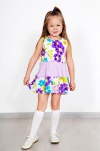 Платье детское "Лея" хлопок (принт цветы, цвет белый)