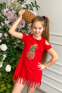 Платье детское "5055" кулирка меланж (цвет красный)
