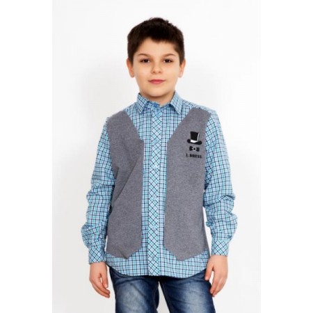 Рубашка для мальчика "Владлен" шотландка, футер (клетка, цвет бирюзовый, серый)