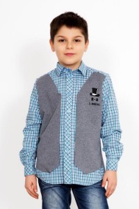 Рубашка для мальчика "Владлен" шотландка, футер (клетка, цвет бирюзовый, серый)