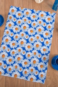 Полотенце "Ромашки" вафельное полотно (цвет синий)