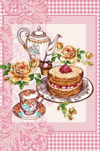 Полотенце кухонное "Десерт" вафельное полотно (цвет розовый)