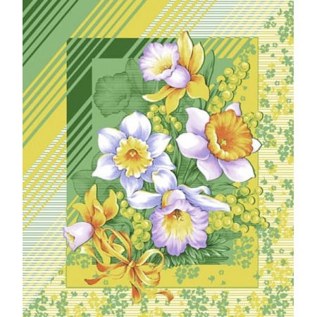 Полотенце кухонное "Утренние цветы" вафельное полотно (цвет зеленый)