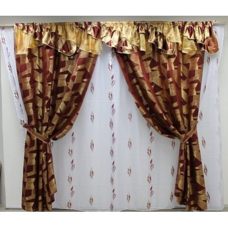 Комплект штор "Фантазия" ткани компаньоны (цвет золото-бордо)