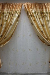 Комплект штор "Классика" атлас (цвет золото с листьями)