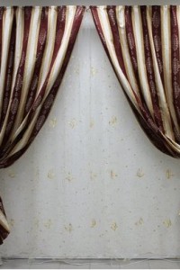 Комплект штор "Классика" шелк (цвет полоса бордо)