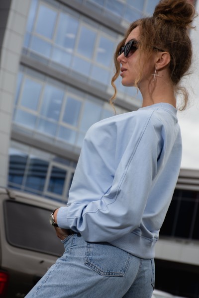 Толстовка женская "24401" футер двухнитка с лайкрой пенье (цвет голубой)